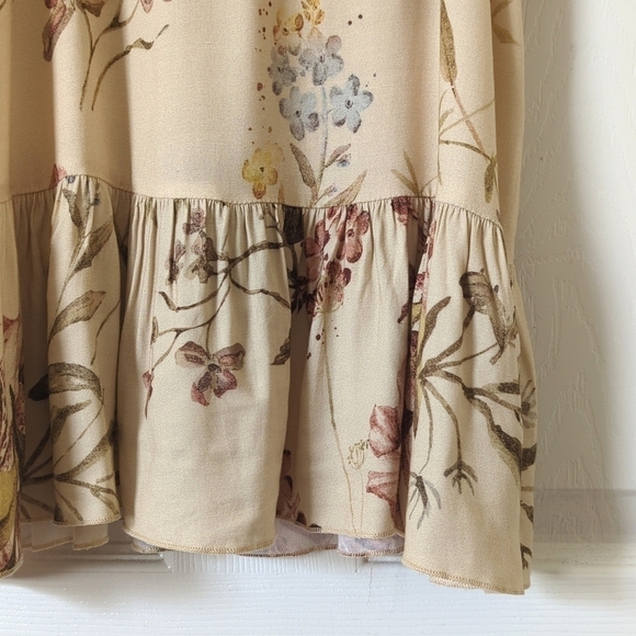 Chaser Heirloom Woven Floral Vented Ruffle Peplum Hem Camisole Tank Top Beige M - Picture 8 of 12